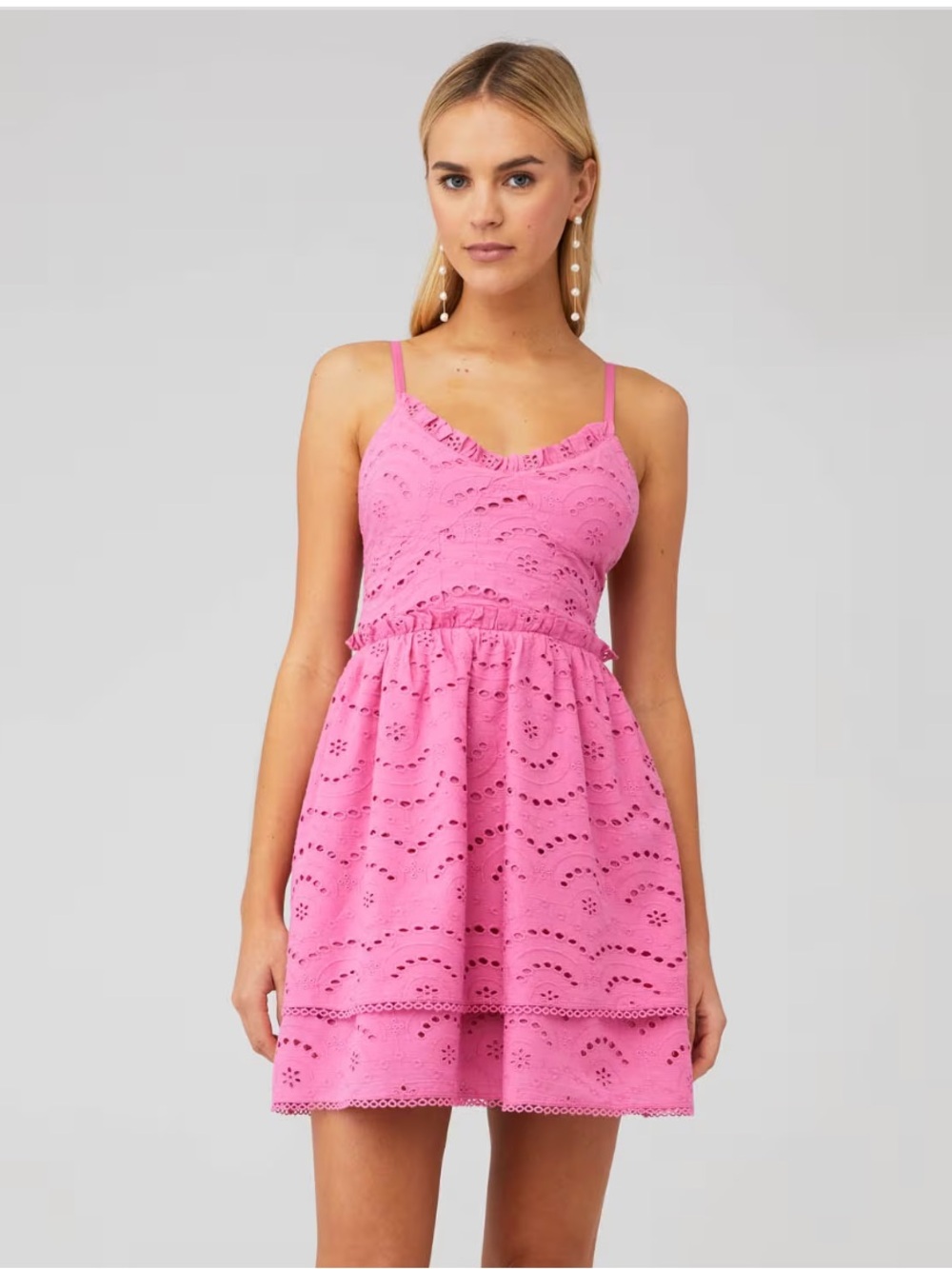 🌻Winston White Pink Francesca Mini Dress Eyelet Lace Tiered Ruffle Size Medium - Picture 1 of 7